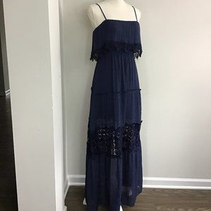 Navy Boho and Lace Maxi Dress